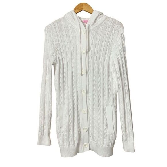 Lilly Pulitzer cable knit hooded button front cardigan white small - Picture 1 of 11